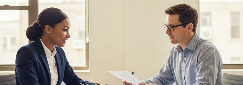 Austin Texas small business owner consulting with financial advisor about loan options