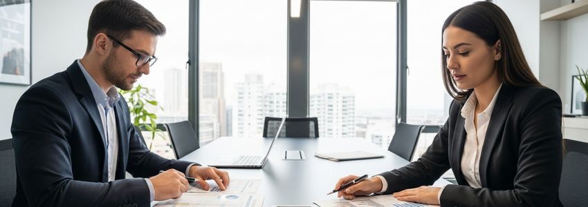 Business owner and accountant reviewing industry expense benchmarks