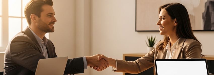 Business professionals reviewing loan term options and repayment schedules at a financial meeting