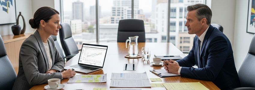 Business owner and lender discussing loan workout options