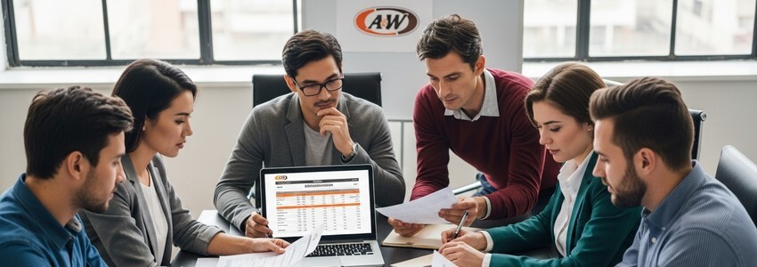 Business professionals reviewing A&W franchise loan documents and financing options
