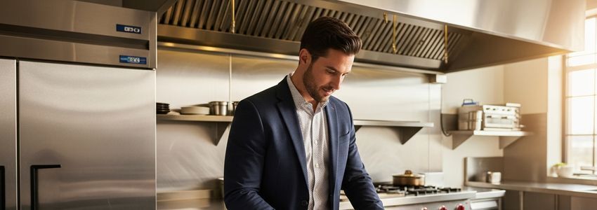 Arizona restaurant owner reviewing financing options in a commercial kitchen