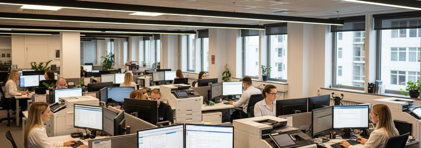 Modern back-office automation equipment in a professional business environment