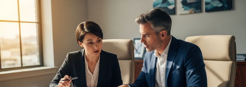 Small business owner and financial advisor reviewing bad credit business loan options together