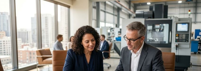Business owner reviewing bad credit equipment financing options with a financial advisor