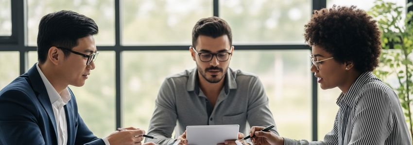 Business owner reviewing equipment financing options with documents on desk