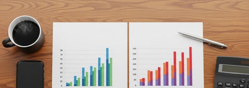 Business owner comparing loan financing options at office desk with financial charts