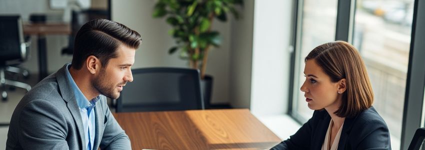 Business advisor explaining balloon payment loan terms to a small business owner in a professional office setting