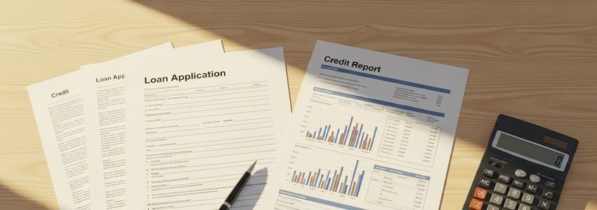 A business owner reviewing loan documents and credit reports after bankruptcy, exploring financing options with Crestmont Capital