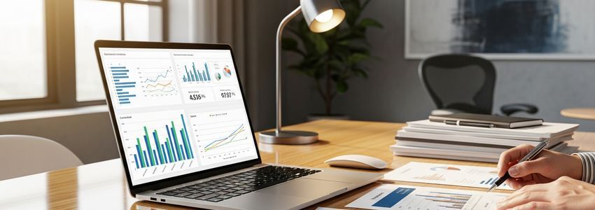 Business owner reviewing financial documents and charts to plan recovery after bankruptcy
