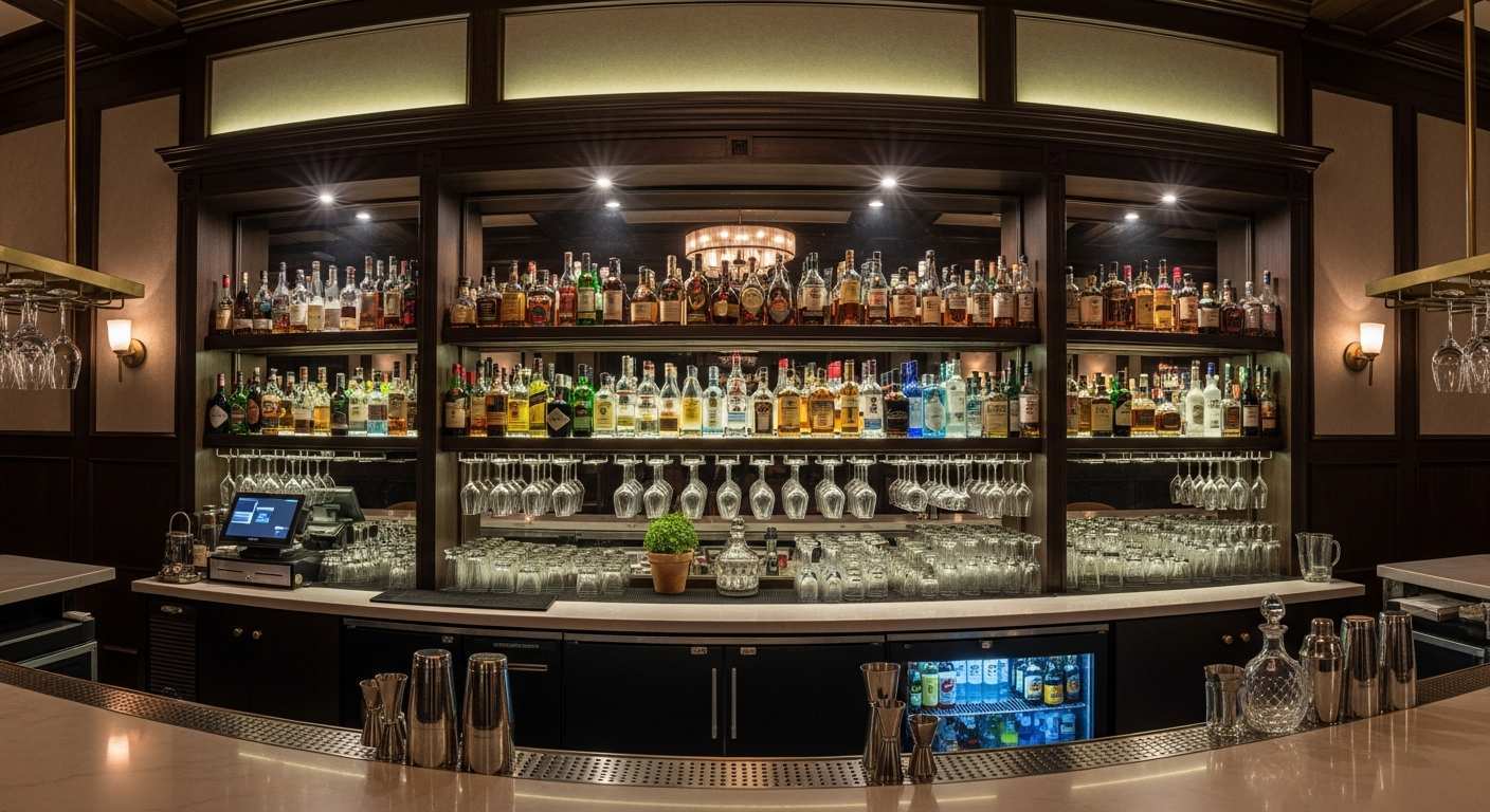 Upscale bar interior with professional bar lighting — bar and nightclub business loans from Crestmont Capital