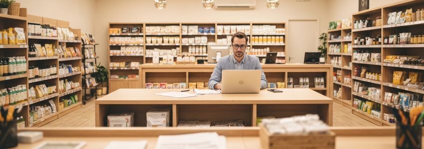 Small business owner reviewing financing options and paperwork in their retail shop
