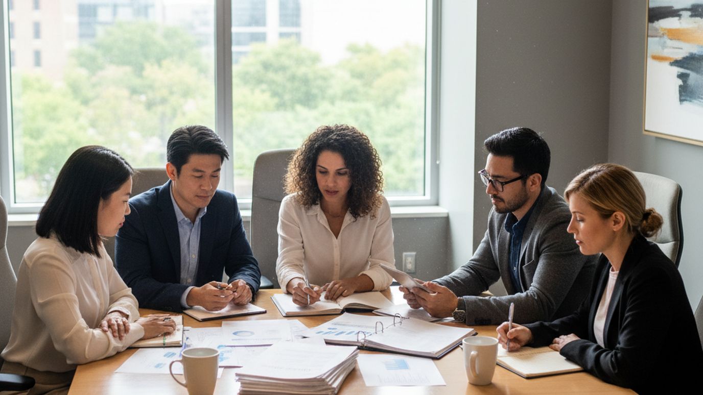 Small business owners reviewing loan options