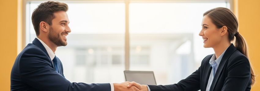 Business owner and loan officer discussing the best time to apply for a business loan