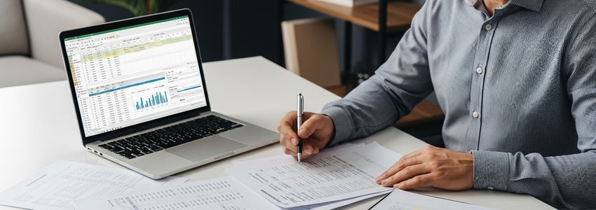 Business owner reviewing financial documents to prepare for a business loan application
