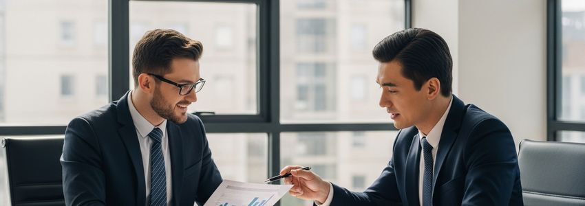Business advisor reviewing loan application timing with small business owner