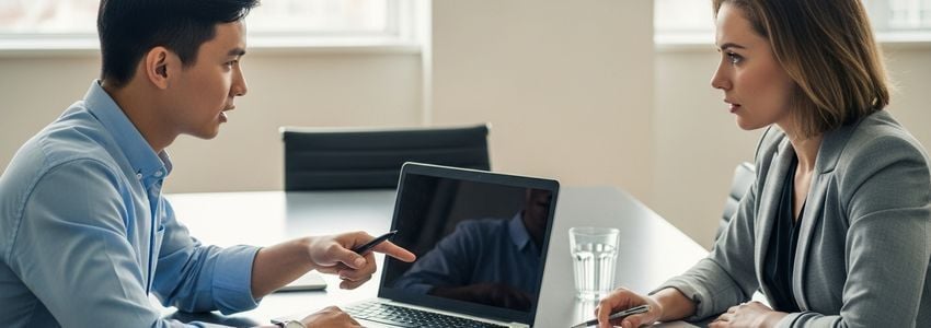 Business professionals reviewing operational efficiency plans and cost reduction strategies in a modern conference room
