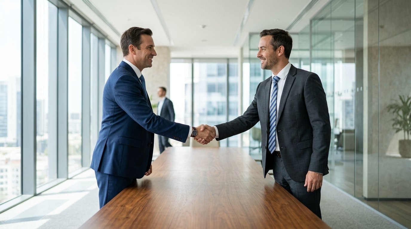 Business lender and food truck entrepreneur reviewing financing options at a modern conference table