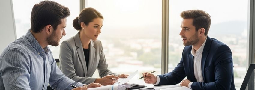 A business owner reviewing bookkeeping financial reports with an accounting advisor in a professional office setting