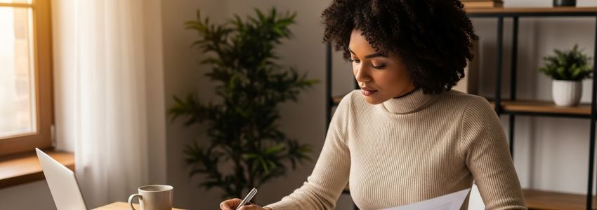 Small business owner reviewing financial documents and building a bank relationship for bootstrapped business