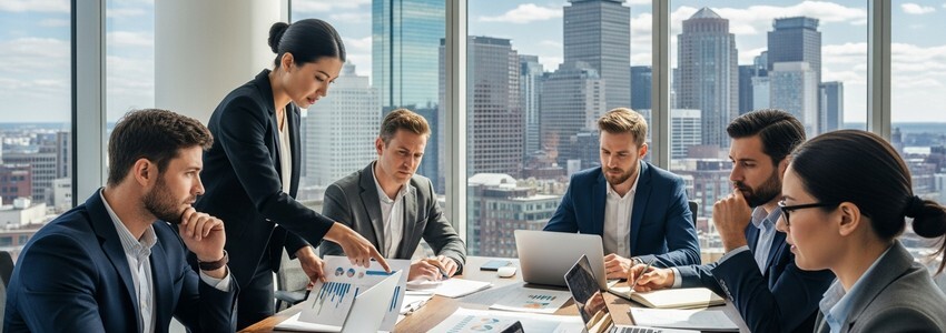 Boston business owners reviewing small business loan options in a professional office setting