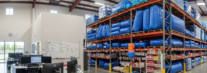 Commercial bounce house and inflatable rental business warehouse storage facility