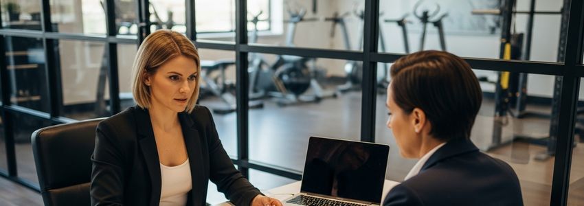 Boutique studio owner reviewing financing options with a business advisor at a modern desk
