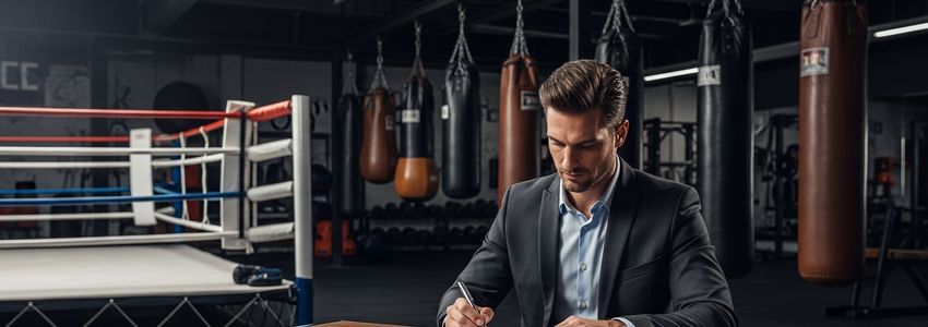 Business owner reviewing boxing gym business loan documents at a desk