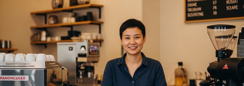 Black Rifle Coffee franchise owner standing at coffee shop counter with espresso equipment