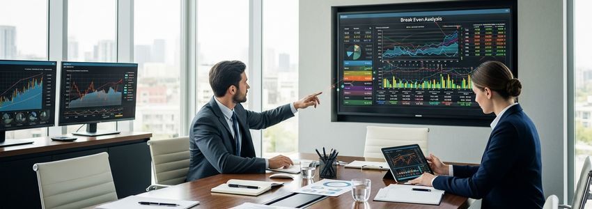 Business owner reviewing break-even analysis for financing decision