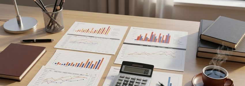 Two business professionals reviewing financial data and charts together, discussing business loan analysis