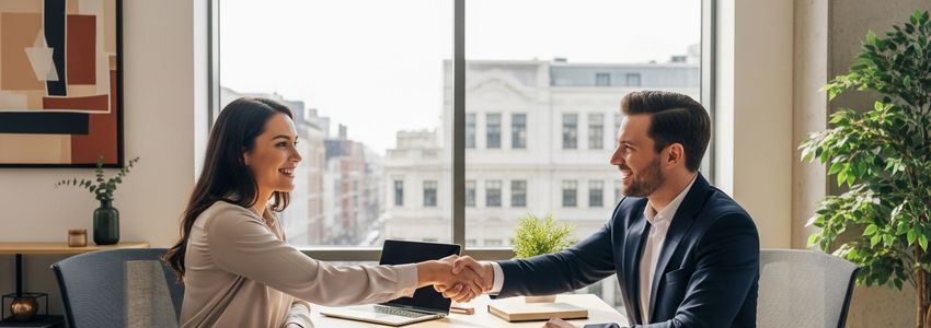 Business owner reviewing bridge loan terms with lender