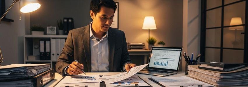 Business owner reviewing loan documents to compare broker vs direct lender options