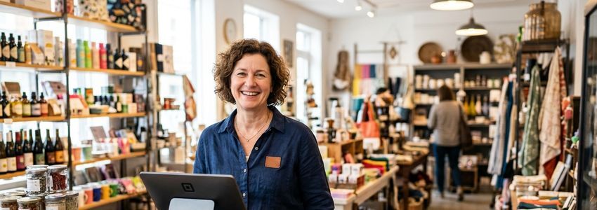Small business owner in Bryan, Texas retail store discussing financing options