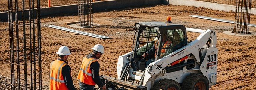 Construction workers operating heavy equipment on an active building site - Crestmont Capital construction business loans