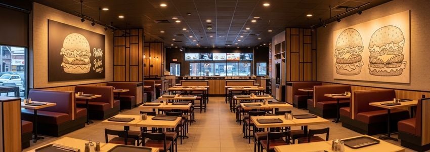 Burger franchise restaurant interior showcasing the dining area that franchise financing helps owners build and operate
