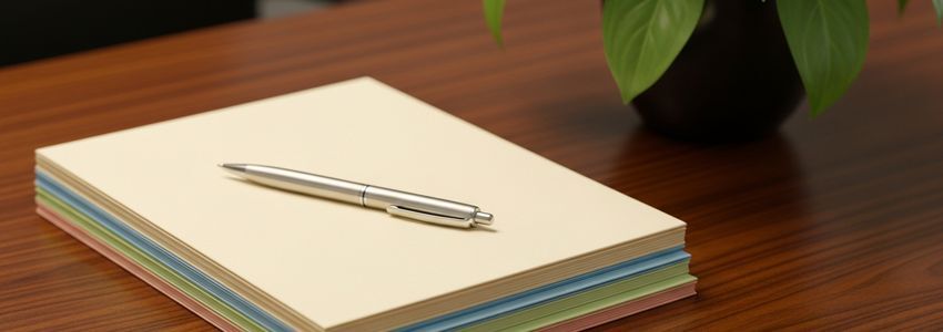 Small business owner reviewing budget documents and financial planning tools on office desk