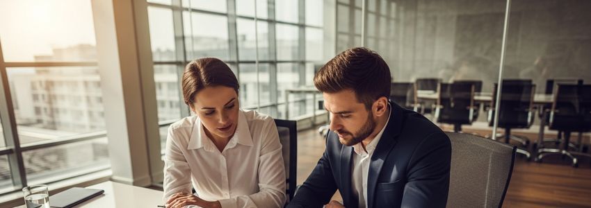 Business owner reviewing loan documents to improve business credit score