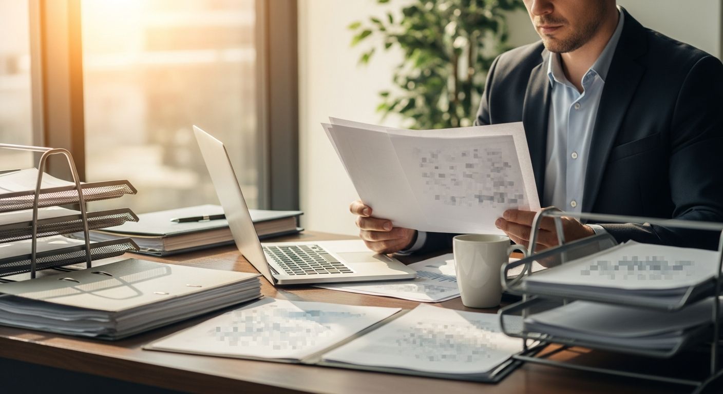 Small business owner reviewing financial documents to build business credit