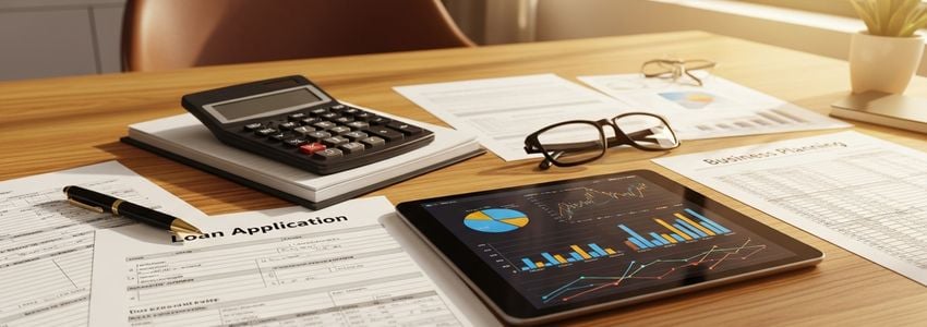 Business financing best practices - professional documents and financial planning tools on office desk