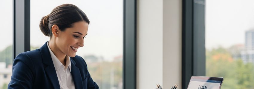 business owner reviewing loan documents at a desk, 3 months into starting their business