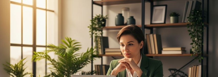 Small business owner reviewing loan application options at desk