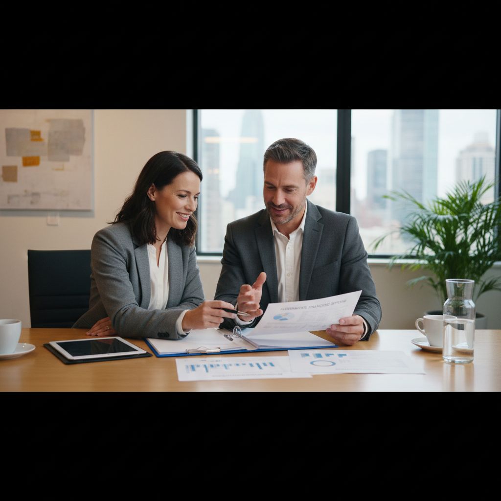 Small business owner meeting with a financial advisor to review alternative financing options after a loan denial