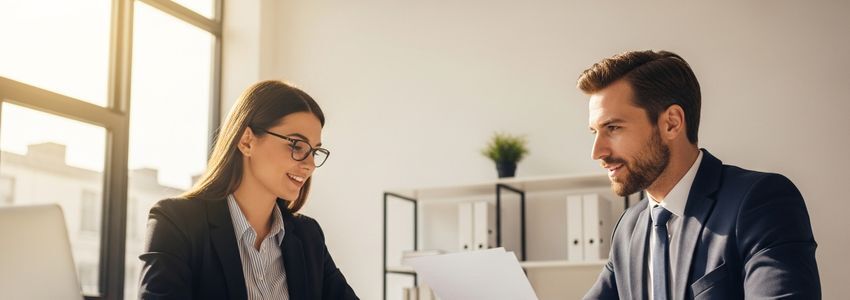 Small business owner reviewing financing options with a financial advisor after a loan denial