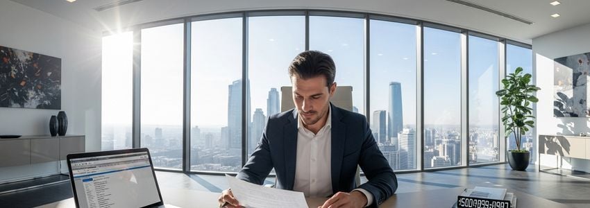 Business owner reviewing loan interest calculations