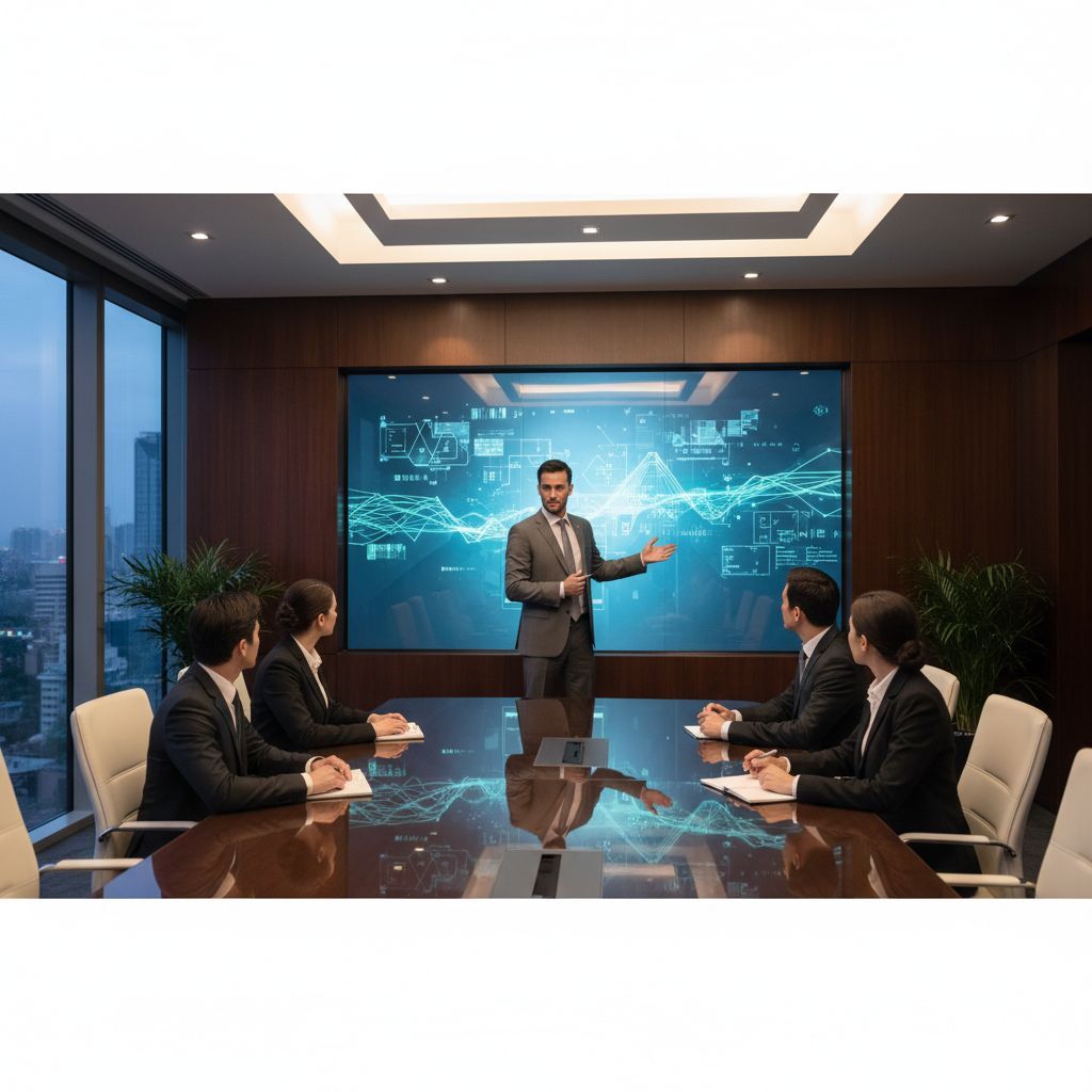 Business professional presenting loan statistics in conference room