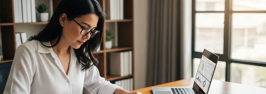 Business professional reviewing loan interest rate documents at office desk