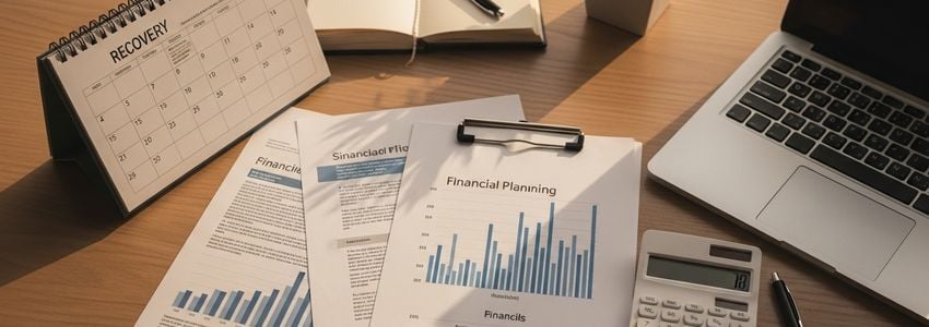 Business owner planning alternative financing strategy after loan denial, reviewing documents at desk