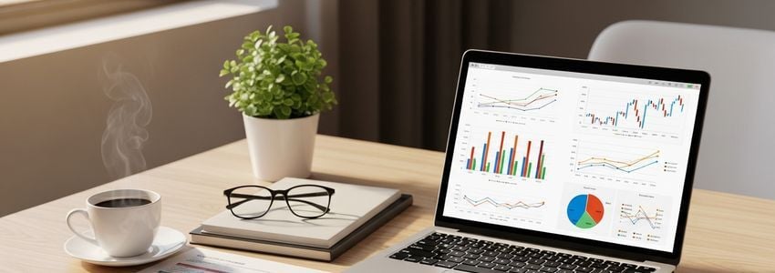 Professional business desk with financial charts and a laptop representing business planning for retired entrepreneurs