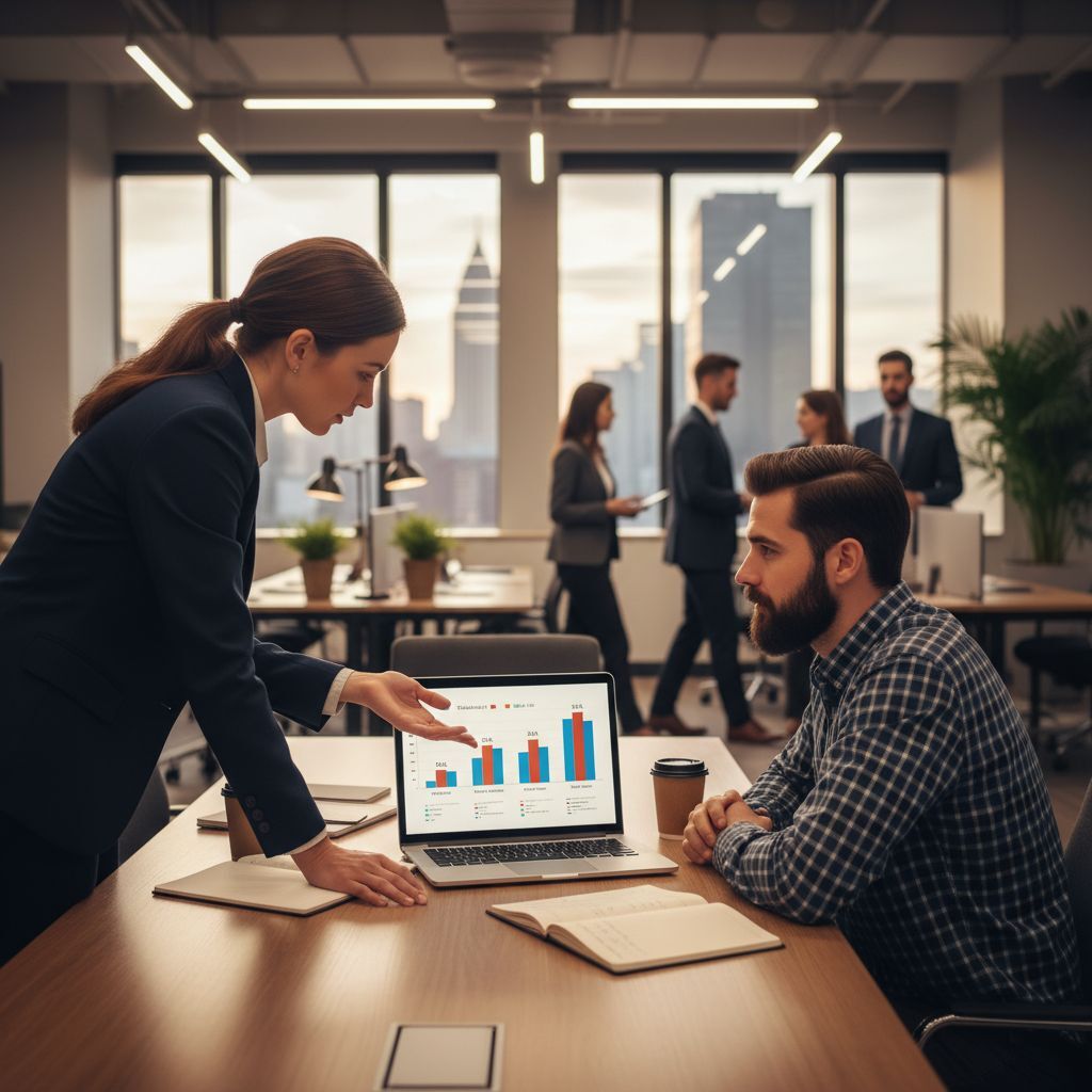 Financial advisor explaining financing options to a small business owner at a conference table
